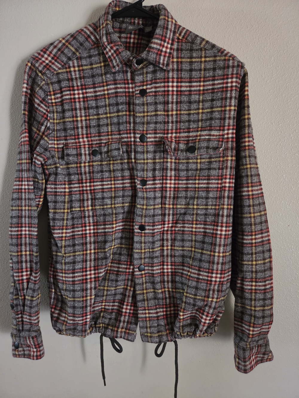 ASOS Gray Plaid Shirt Jacket with Red & Yellow Accents